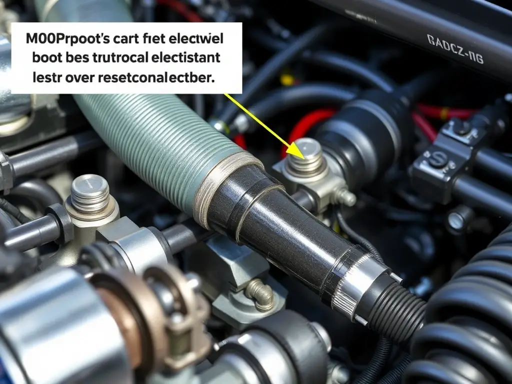 A visual representation of dual-wall heat shrink boots protecting connections in a racing car's electrical system, emphasizing their waterproof and vibration-resistant properties.